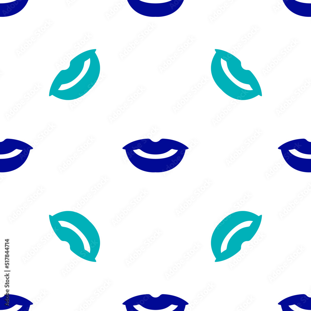 Naklejka premium Blue Smiling lips icon isolated seamless pattern on white background. Smile symbol. Vector