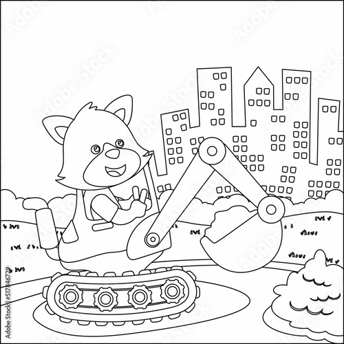 Vector illustration of heavy tool with cute animal Creative vector Childish design for kids activity colouring book or page.
