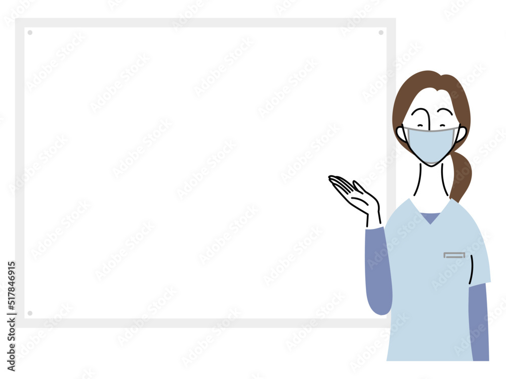 笑顔で説明する女性歯科医（水色ユニフォーム）