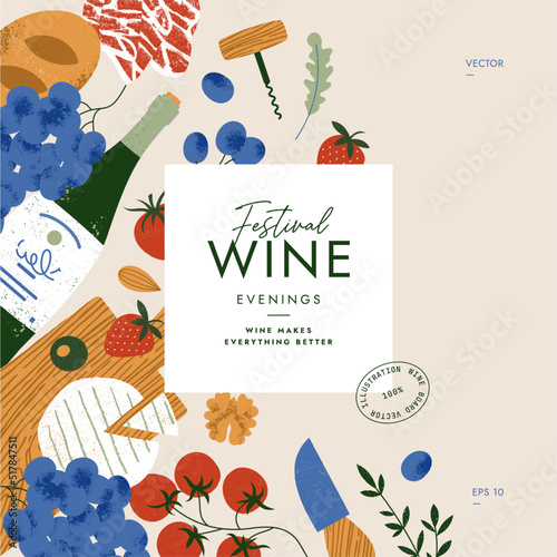 Assortment of wine appetizers. Food design template. 