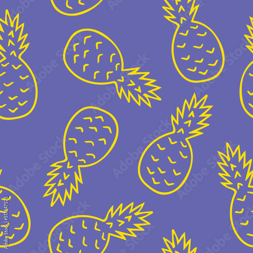 pineapple seamless pattern hand drawn in doodle. tropical fruits in a simple line style © Ирина Самойлова