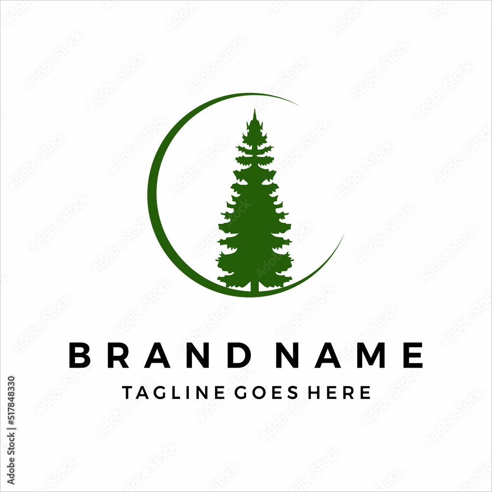 Flat pine tree logo evergreen design vector template Flat pine tree logo evergreen design vector template