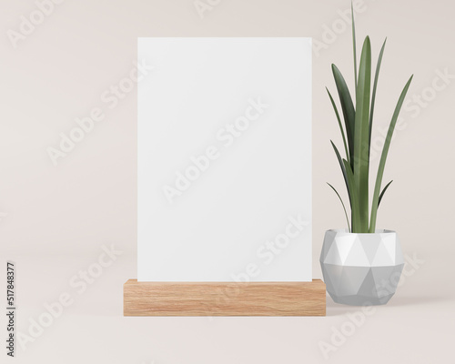 White label on the table. Stand for acrylic tent card Used for Menu Bar and restaurant or put everything into it . mockup 3D rendering