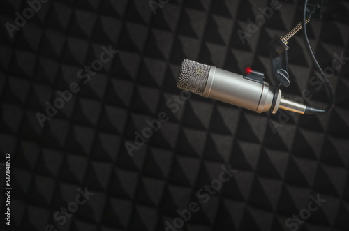 Background with a professional microphone and copy space