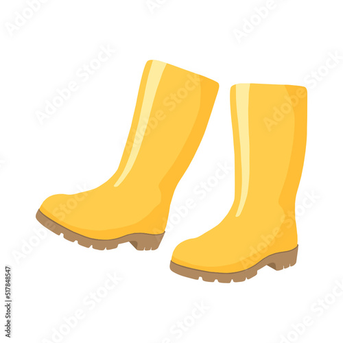 Yellow rubber boots isolated on white photo