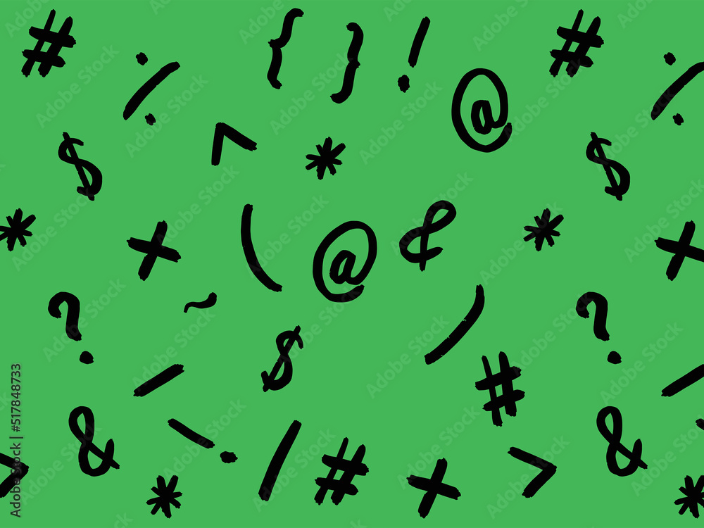 pattern with the image of keyboard symbols. Punctuation marks. Template for applying to the surface. yellow green background