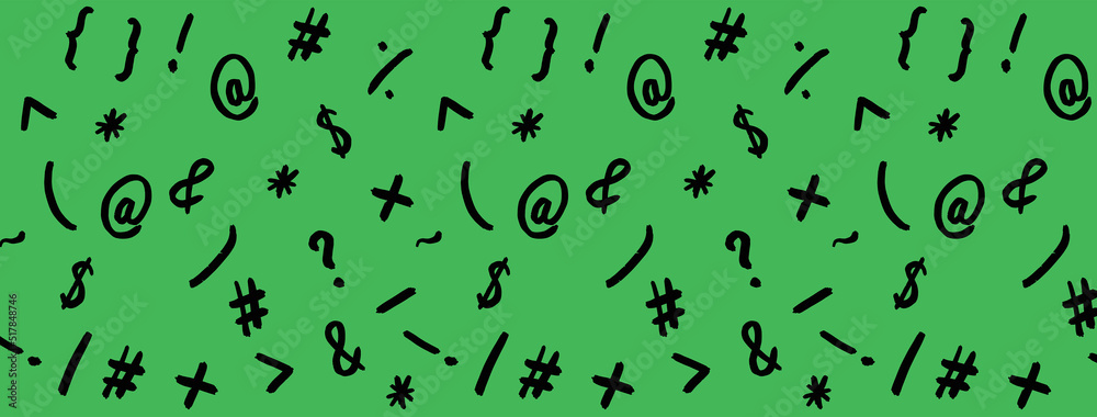 pattern with the image of keyboard symbols. Punctuation marks. Template for applying to the surface. yellow green background. Banner for insertion into site. pattern with the image of keyboard symbols. Punctuation marks. Template for applying to the surface. yellow green background. Banner for insertion into site.