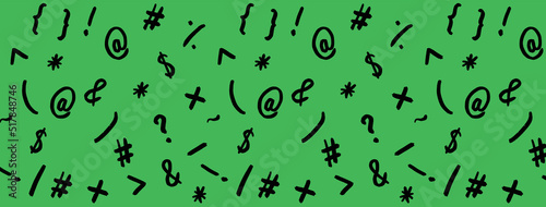 pattern with the image of keyboard symbols. Punctuation marks. Template for applying to the surface. yellow green background. Banner for insertion into site.