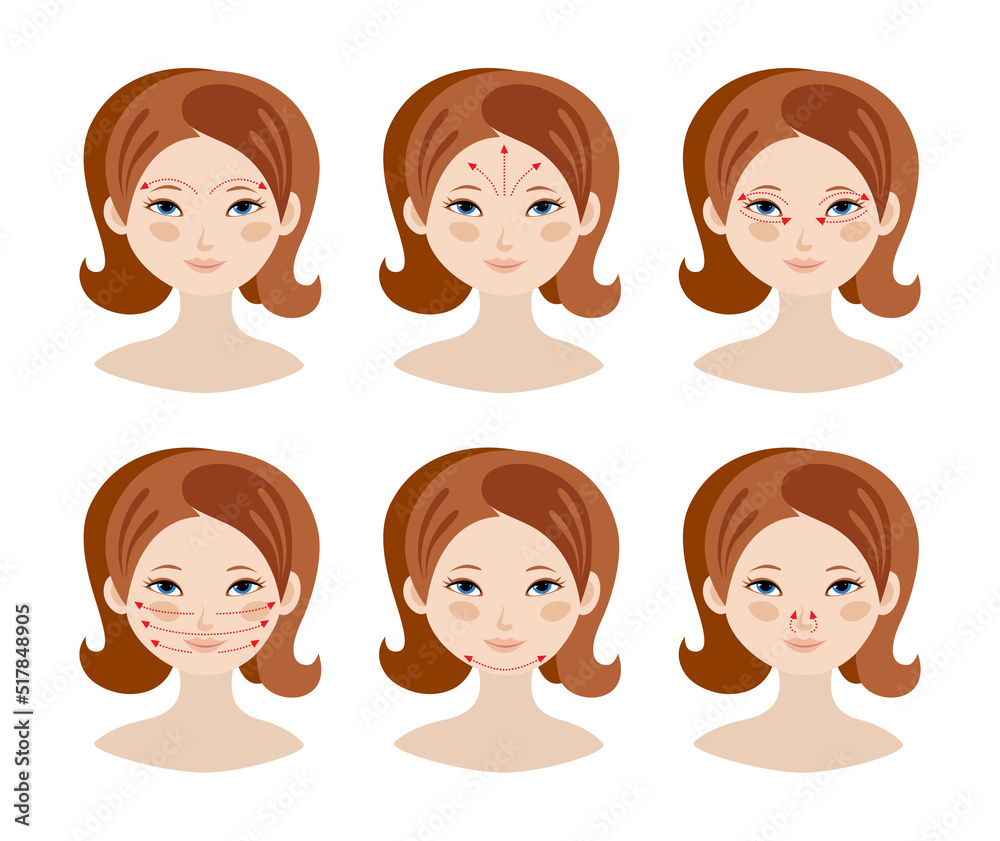 Facial massage. Facial massage lines for skin beauty and youth, vector illustration Facial massage. Facial massage lines for skin beauty and youth, vector illustration
