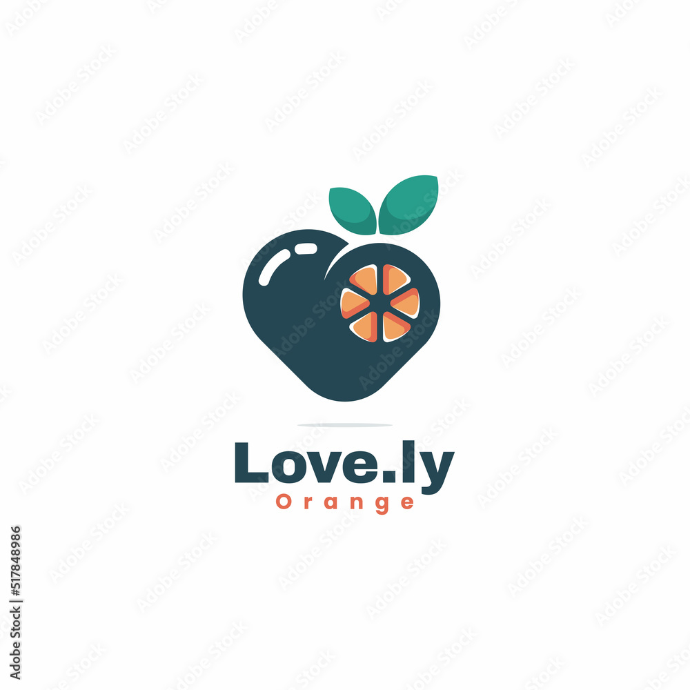 Vector Logo Illustration Love Orange Simple Mascot Style.
