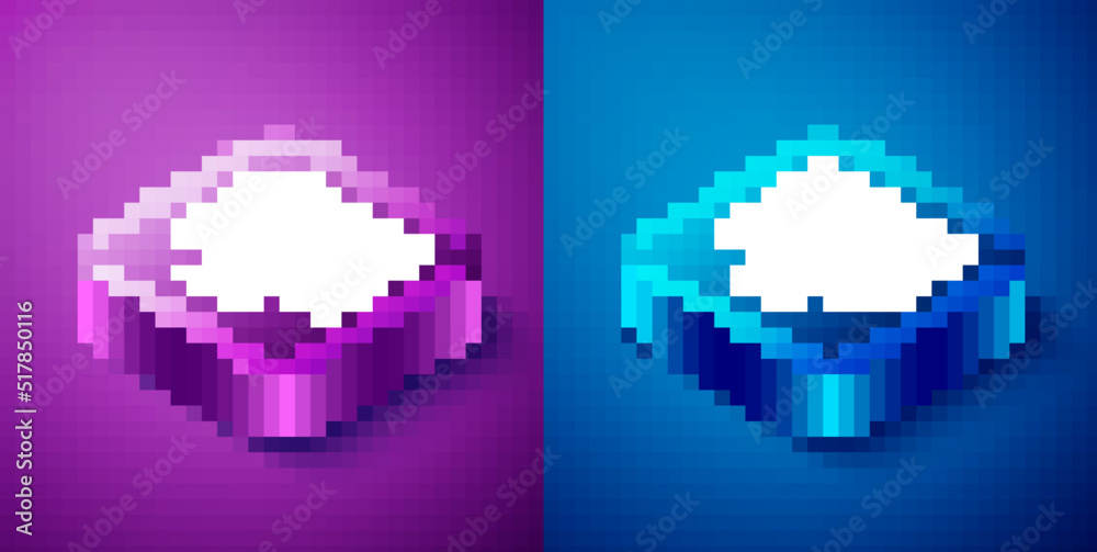 Isometric Binary code icon isolated on blue and purple background. Square button. Vector