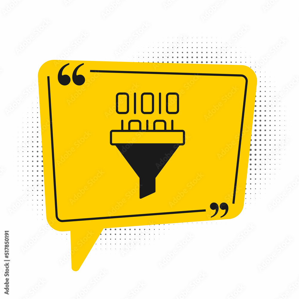 Black Binary code icon isolated on white background. Yellow speech bubble symbol. Vector Black Binary code icon isolated on white background. Yellow speech bubble symbol. Vector