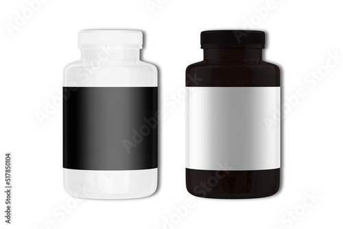 White and black pills or supplement bottle mockup isolate on white background. 3d rendering. photo