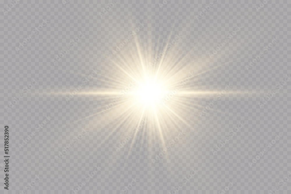 Glow effect. Star on transparent background.Bright sun. Vector illustration.