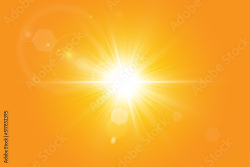 Warm sun on a yellow background. Leto.bliki solar rays.Оrange yellow background.