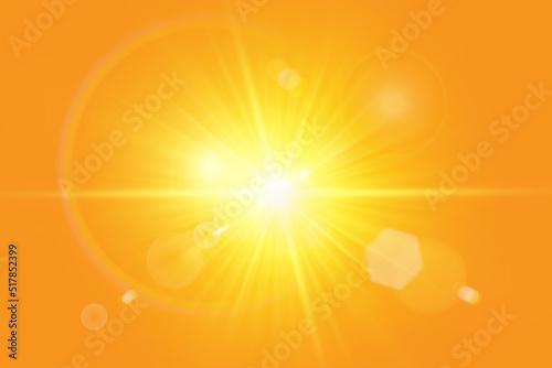 Warm sun on a yellow background. Leto.bliki solar rays.Оrange yellow background.