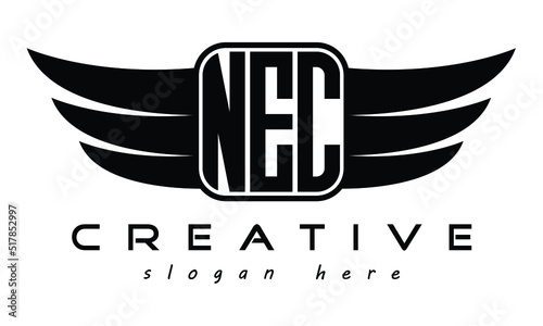 NEC three Letter Wings minimalist creative concept flag Flying abstract Initial wing symbol icon professional logo design, Vector template