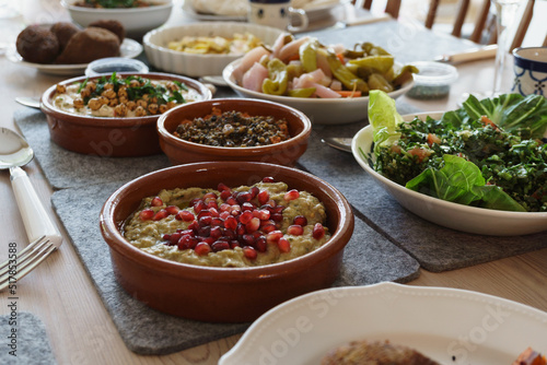 Fotografija A selection of traditional Arabic dishes served for a mezze style lunch