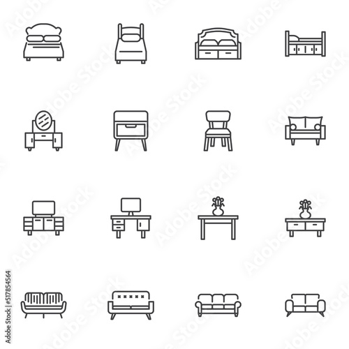 Furniture line icons set