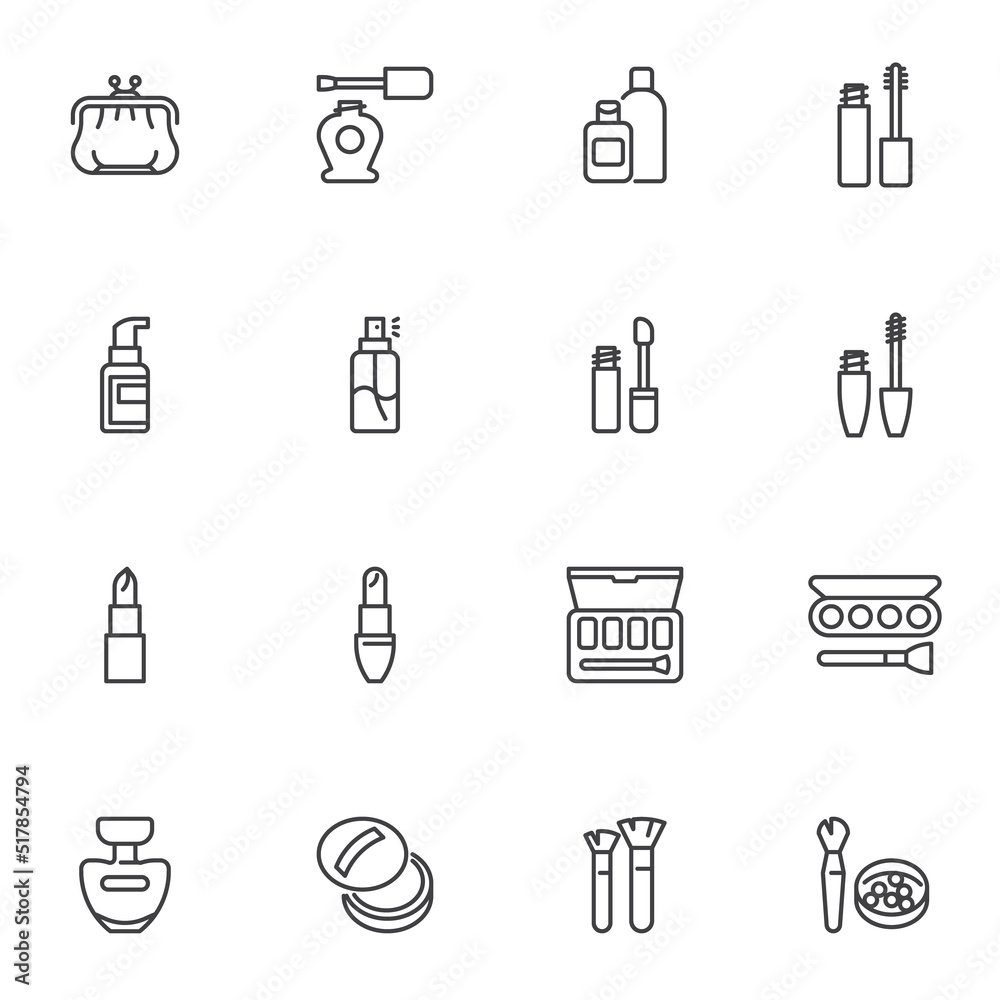 Make-up cosmetics line icons set
