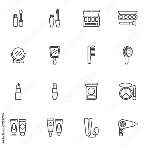 Beauty and fashion line icons set