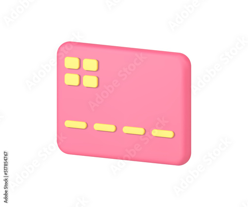 Pink plastic credit card financial banking account currency storage online payment 3d icon vector