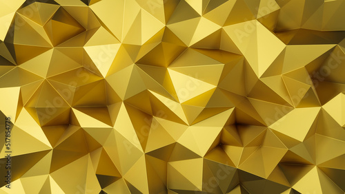 3D Gold Polygon Abstract Polygonal Geometric Triangle Background.
