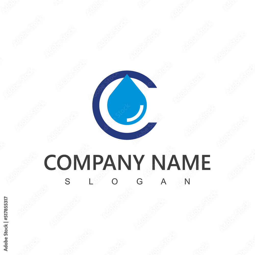Letter C Minimalist Water Logo With Drop Water Symbol, Clean Water Icon Letter C Minimalist Water Logo With Drop Water Symbol, Clean Water Icon