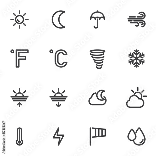 Forecast weather line icons set