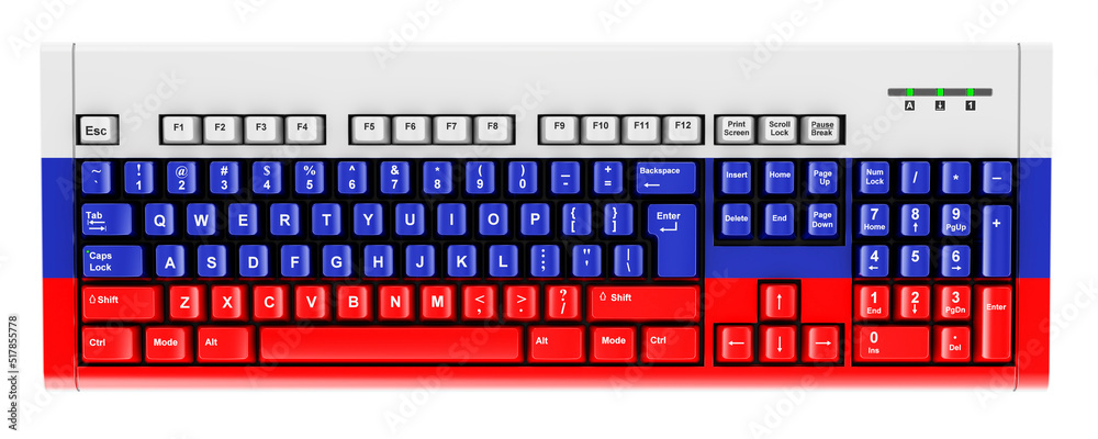 Russian flag painted on computer keyboard. 3D rendering Russian flag painted on computer keyboard. 3D rendering