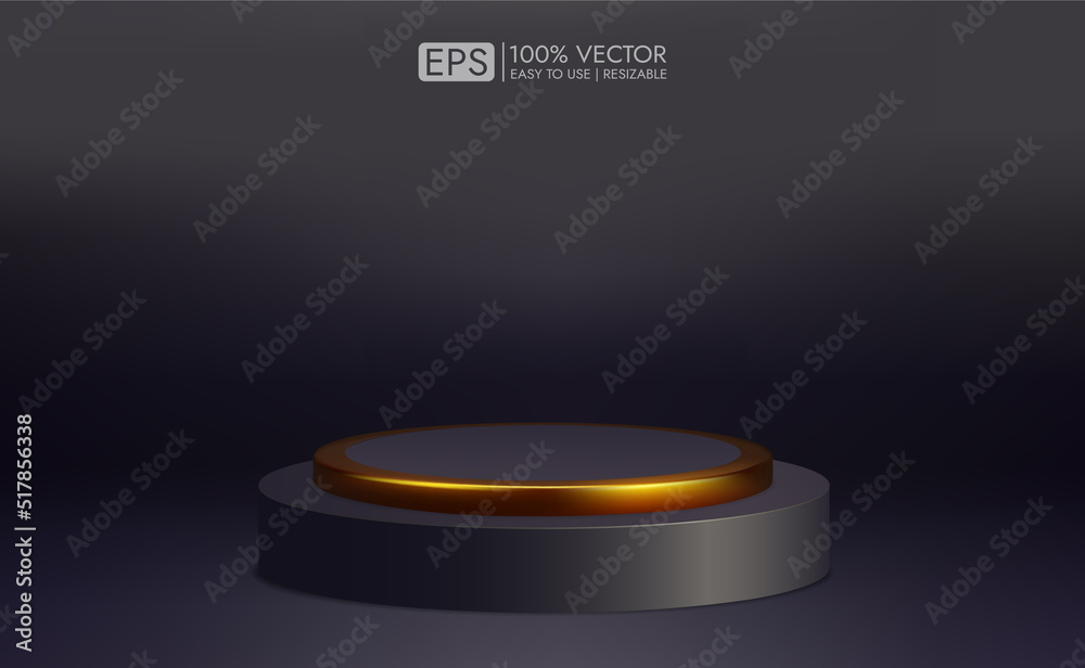 Realistic 3d podium vector with gold overlay on dark background, vector ...