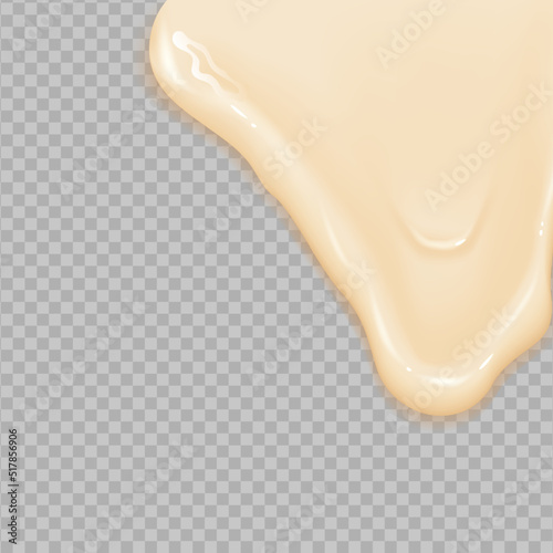 Flowing realistic liquid mayonnaise on transparent background.Spreading cheese, cream, milk, cream or yogurt.