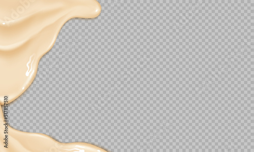 Flowing realistic liquid mayonnaise on transparent background.Spreading cheese, cream, milk, cream or yogurt.