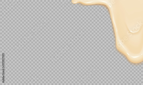 Flowing realistic liquid mayonnaise on transparent background.Spreading cheese, cream, milk, cream or yogurt.