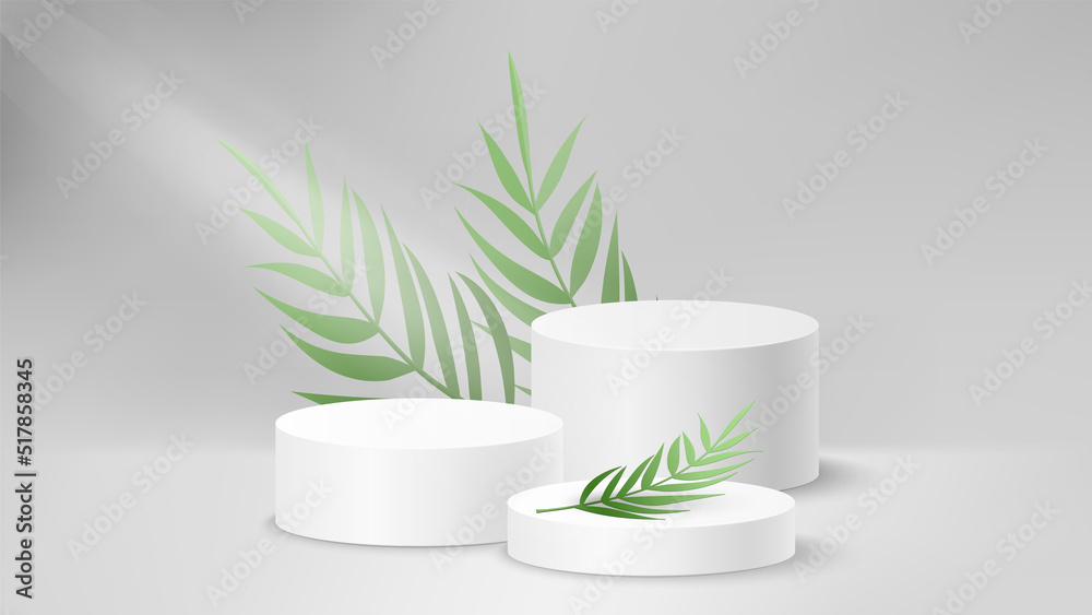 Gray light 3d background product display podium scene with leaf ...