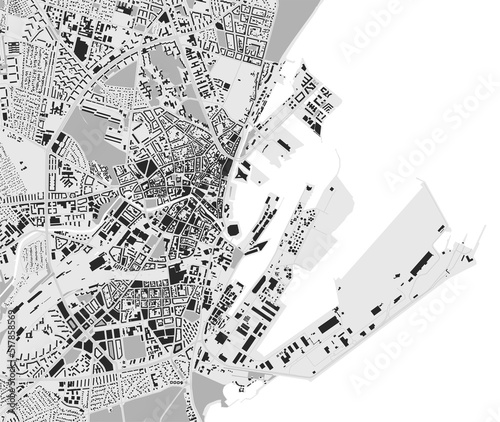 Urban city map of Aarhus. Vector poster. Black grayscale street map.