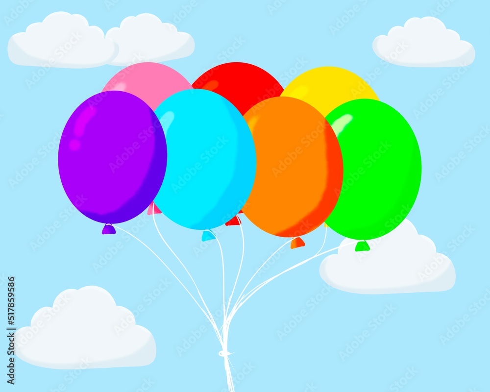 Set of colorful balloons isolated on sky background.teaching materials,day.