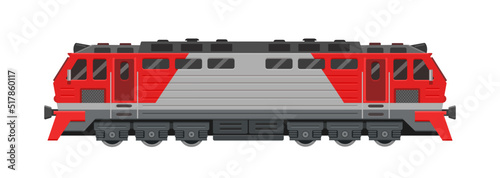 Diesel locomotive in red and gray. Flat vector illustration isolated on white background