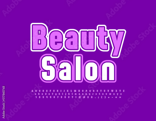 Vector advertising Emblem Beauty Salon. Elegant Violet Font. Artistic Alphabet Letters, Numbers and Symbols set