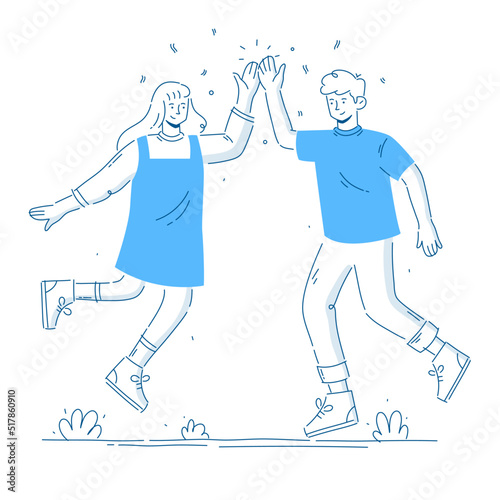 Best friends give a high five. men and women celebrating success or agreement at work or business. Concept of friendship and communication.