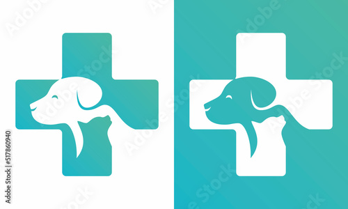 Green Cat Dog Cross Logo Design Concept