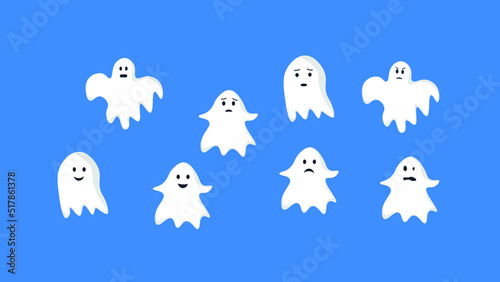 many little ghosts on a blue background