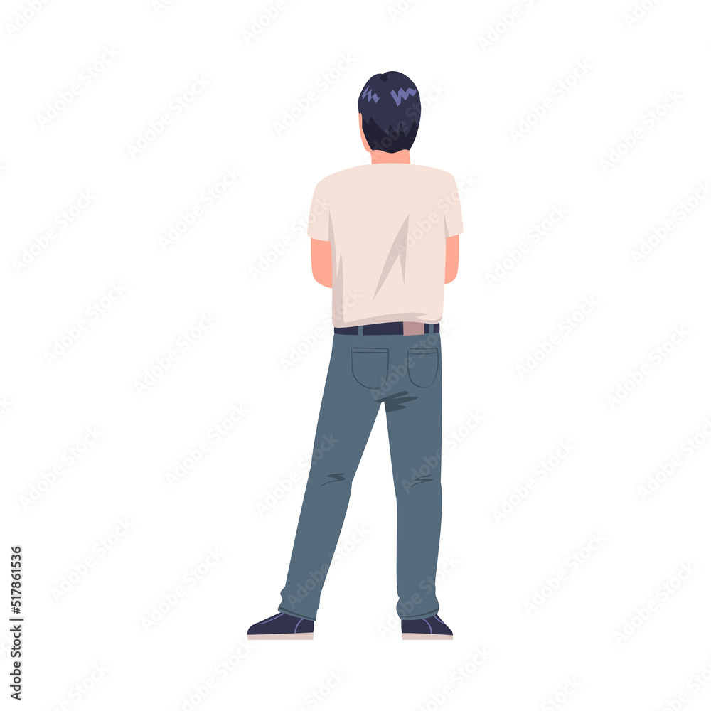 Man Character Standing with Folded Arms Back View Vector Illustration Man Character Standing with Folded Arms Back View Vector Illustration