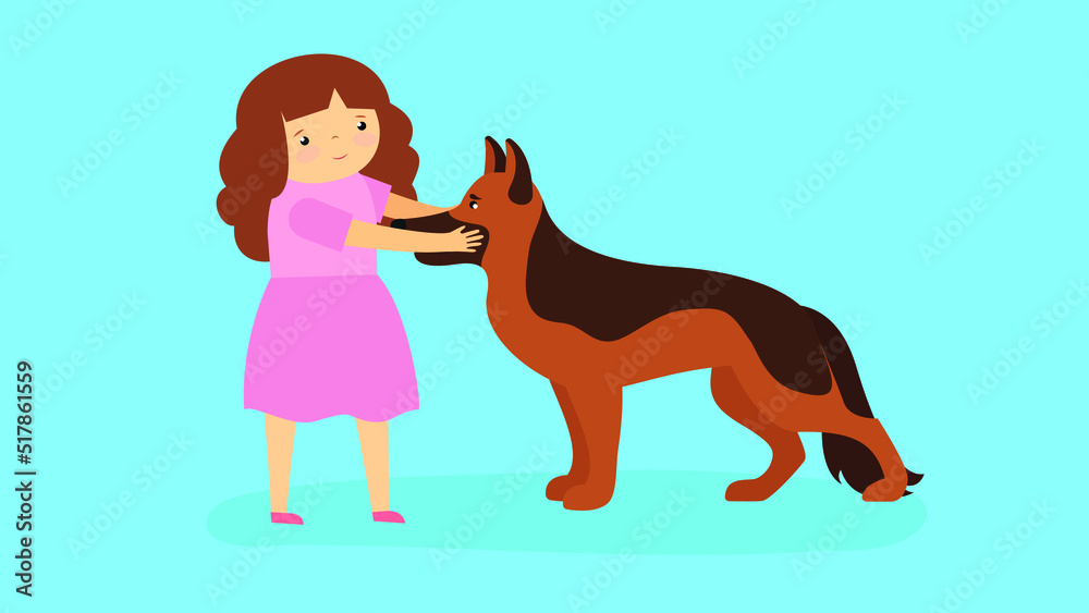 Fototapeta premium Girl hugging a German Shepherd dog