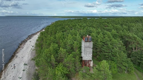 Drone footage of Merise light beacon on Merise cliff in Saaremaa. Estonia. photo