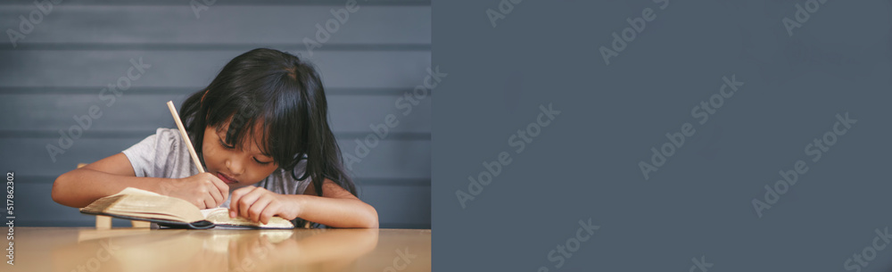 Asian preschool children study and learn at home Concept.Kid learning to drawing, painting with color pencil. Little girl Happy writing book , using tablet and doing homework-panoramic banner for web Asian preschool children study and learn at home Concept.Kid learning to drawing, painting with color pencil. Little girl Happy writing book , using tablet and doing homework-panoramic banner for web