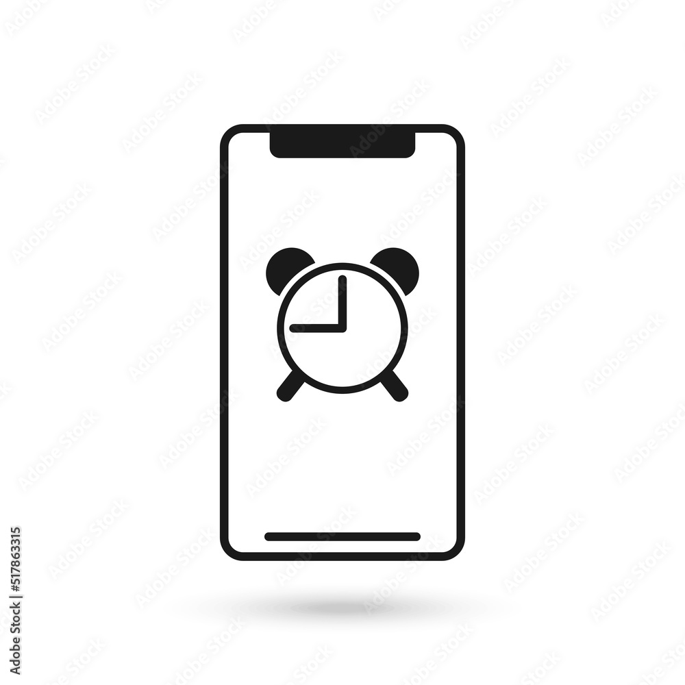 Mobile phone with Alarm clock flat design icon. Mobile phone with Alarm clock flat design icon.