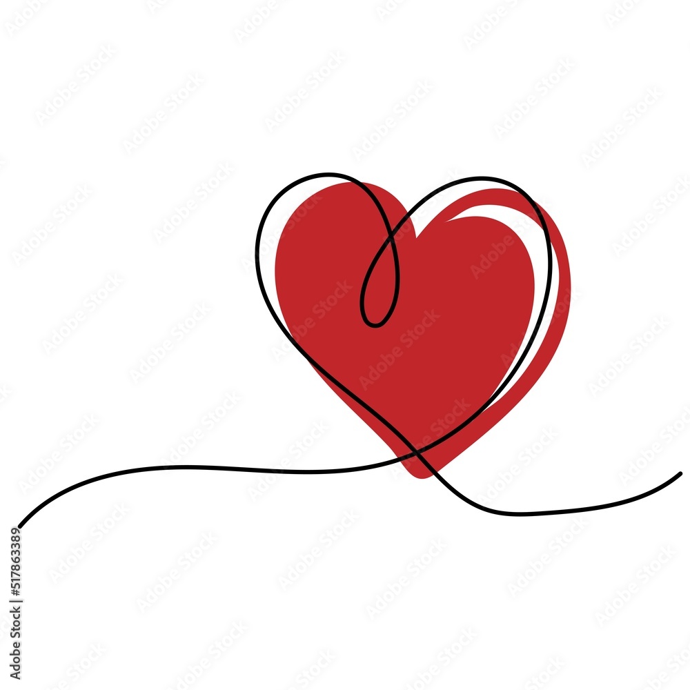 Heart one line art illustration. Love and Valentine's day concept. Design element for greeting cards, invitations, posters. Hand drawn vector