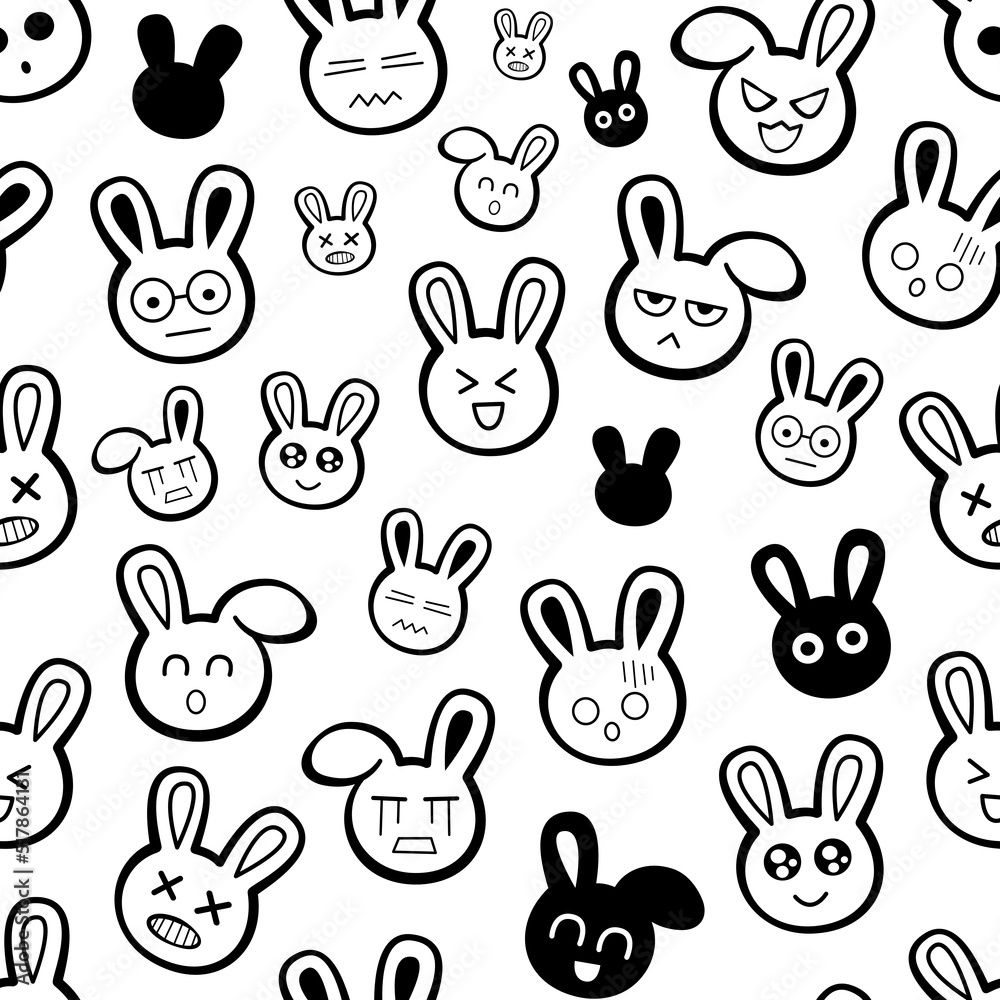 Black line rabbit seamless pattern. Design for paper, covers, cards, fabrics, background and any. Vector illustration.