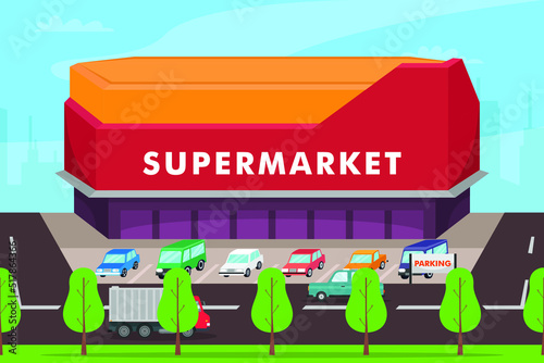 Crowded supermarket building in the city